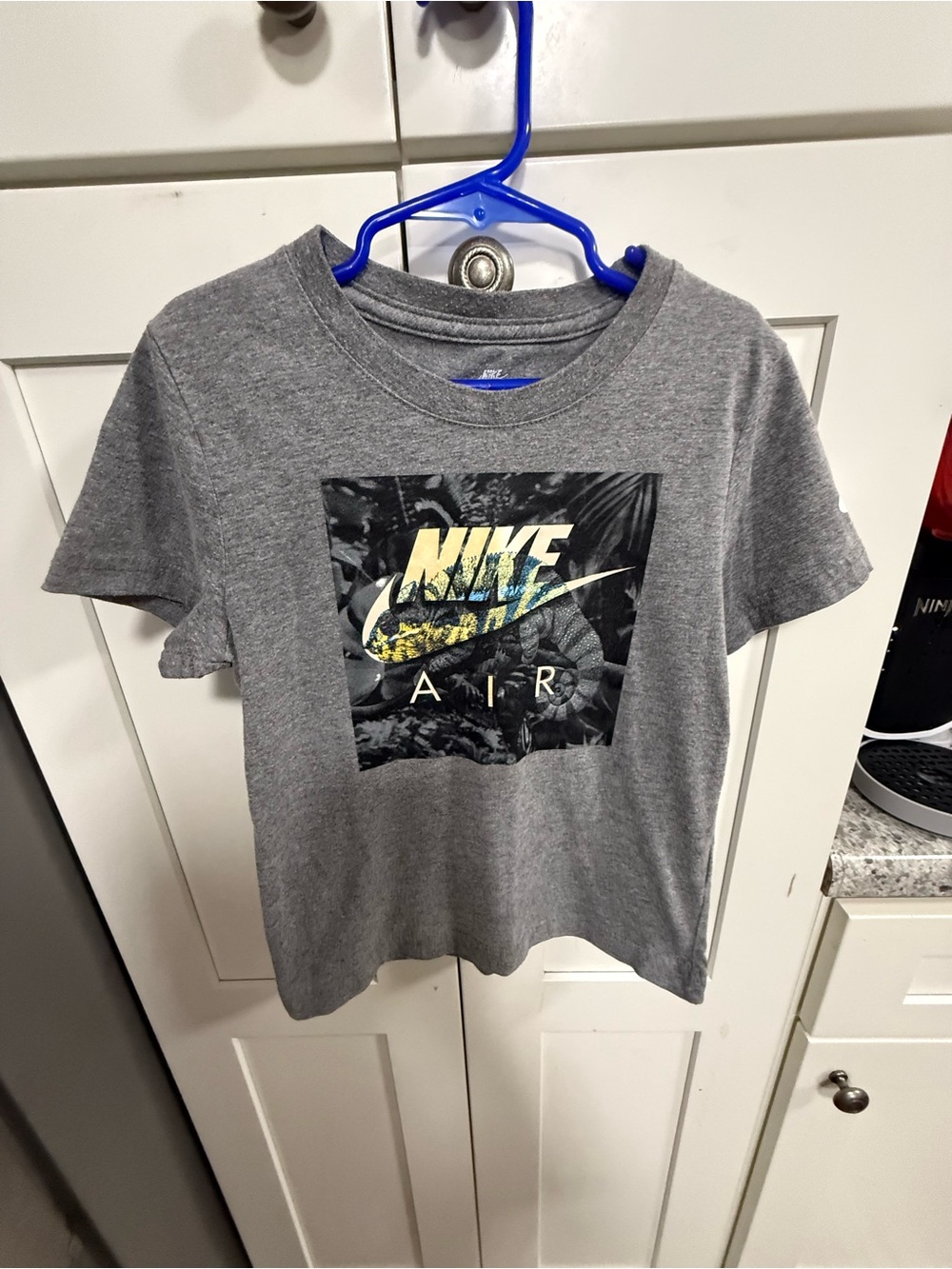 Nike Gray Short Sleeve 'Nike Air' Graphic Tee with Yellow Accent